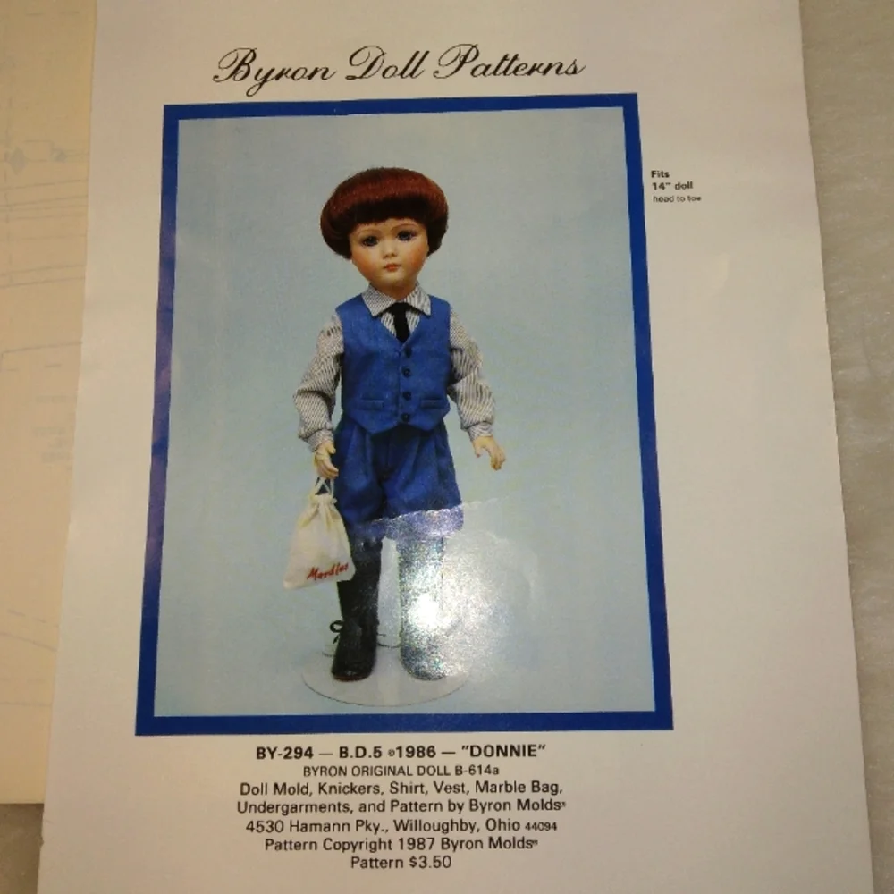 Byron Doll, Donnie clothing Pattern, new uncut, fits 14